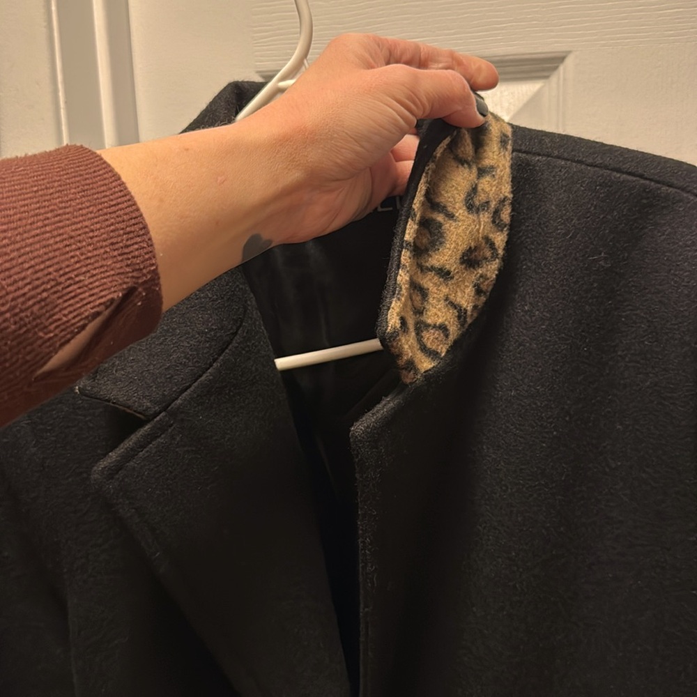Straight To Hell Ronnie Wool Pea Coat /Trench with Leopard Details